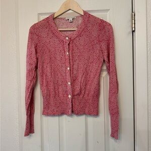 Pink Polka Dot Silk Cotton Blend Cardigan